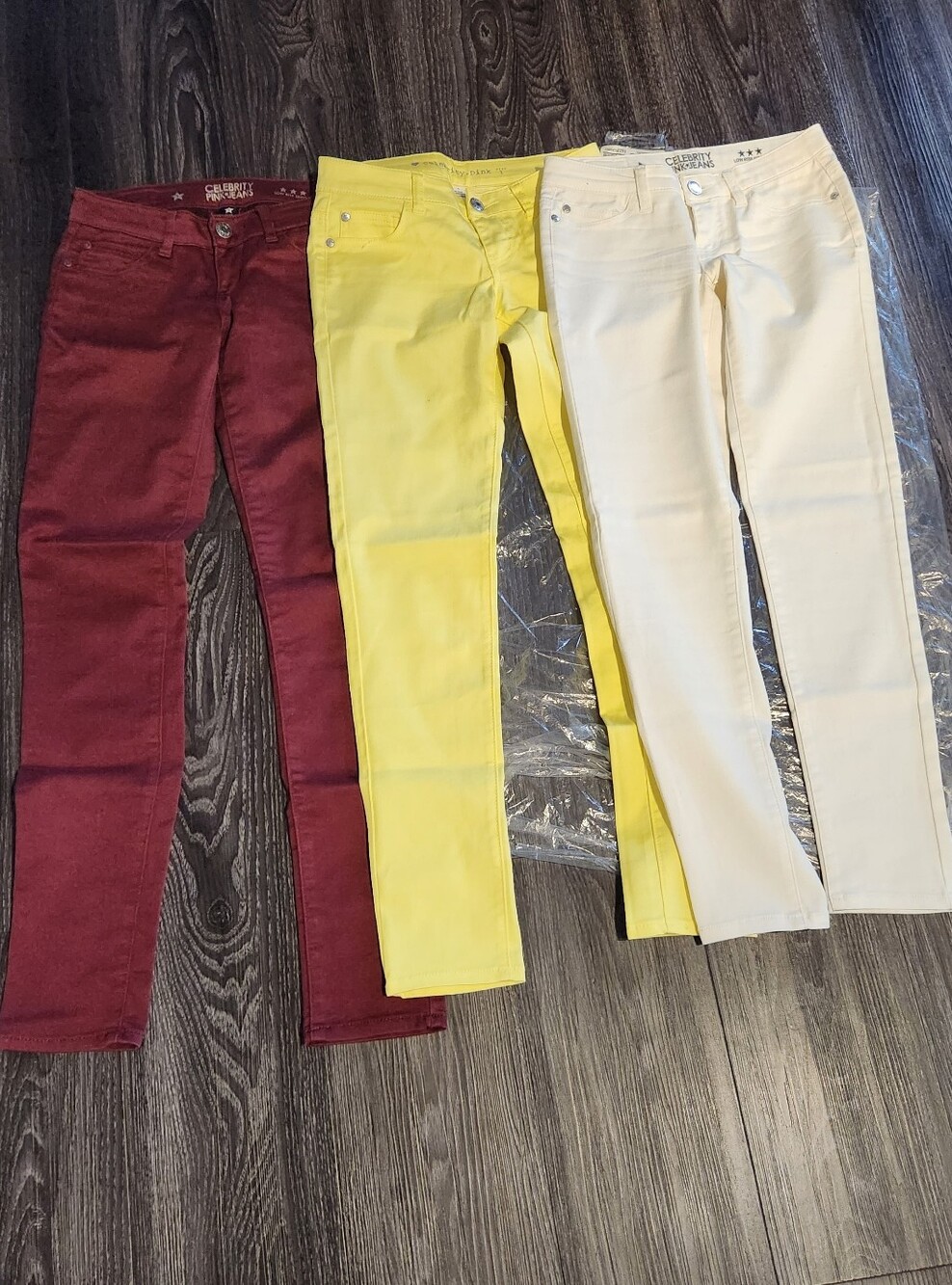 Bundle Of 3 Celebrity Jeans - Yellow, Burgundy, White Size 1